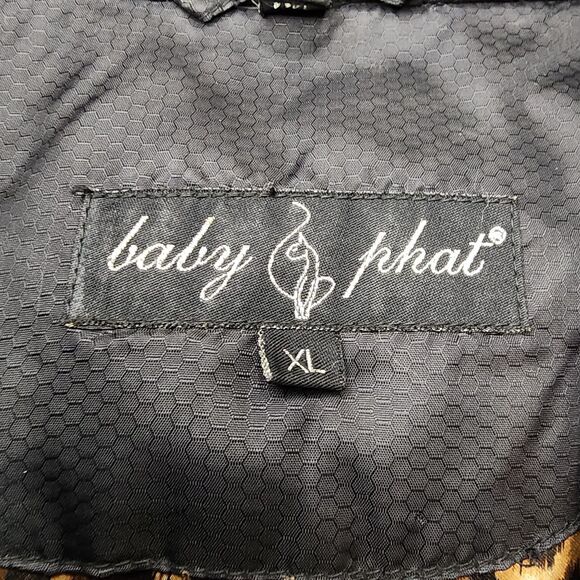 Vintage Y2K Baby Phat Jacket Fur Hooded All Over Print Size XL Rare Black - Picture 7 of 12